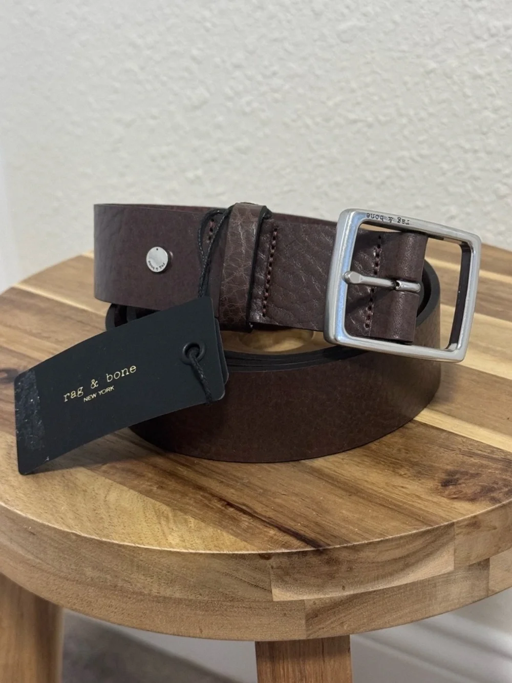 Rag & Bone Unisex Rugged Leather Belt Espresso Dark Brown Size 38 NWT New